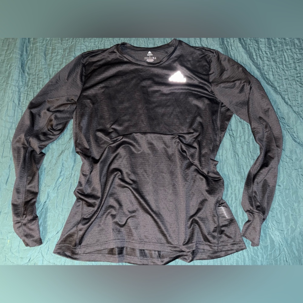 adidas Black Long-Sleeve Athletic Top with Reflective Logo